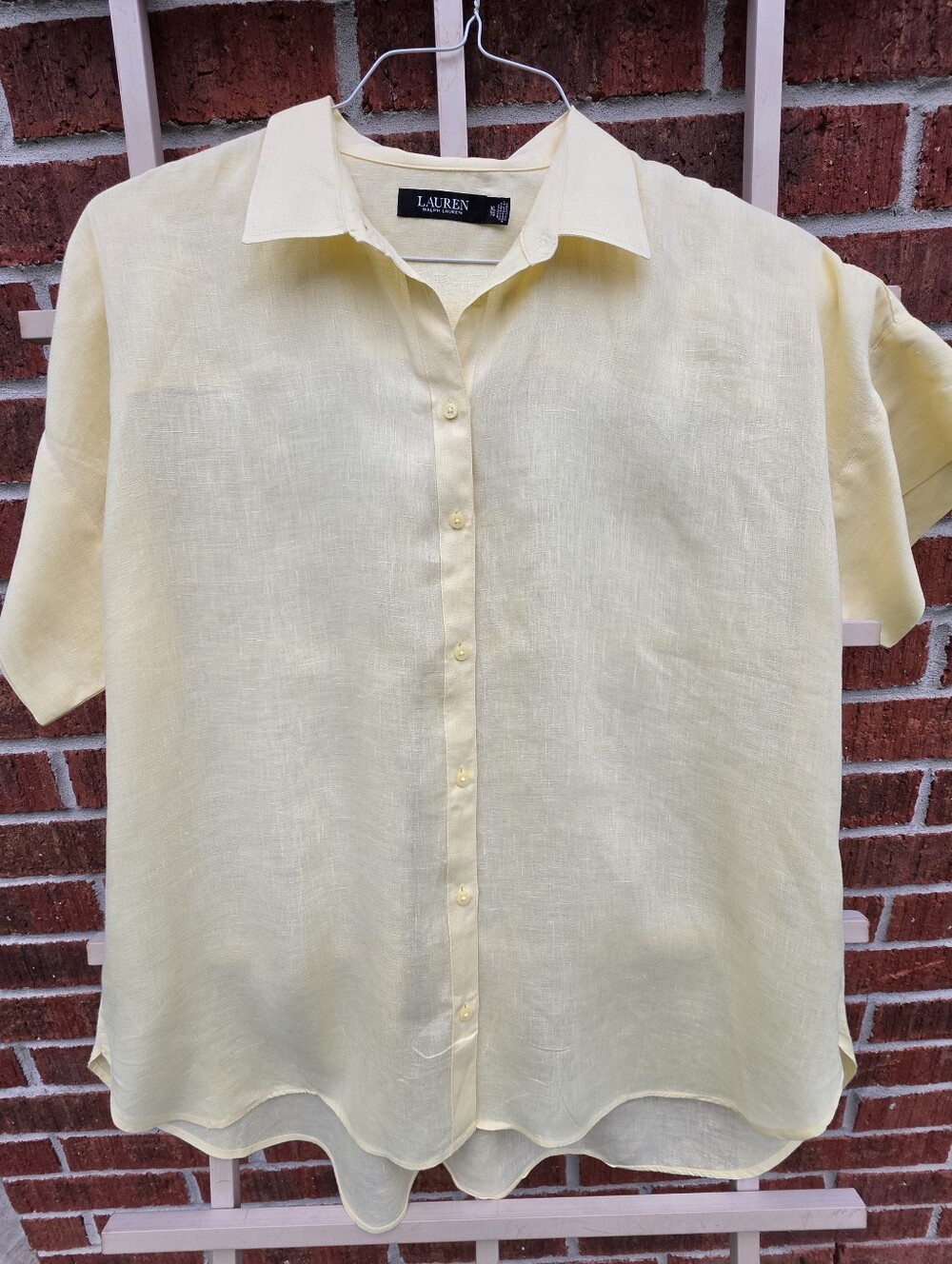 Lauren Ralph Lauren Yellow 100% Linen Short Sleeve Button Down Shirt Womens XL - Picture 5 of 11